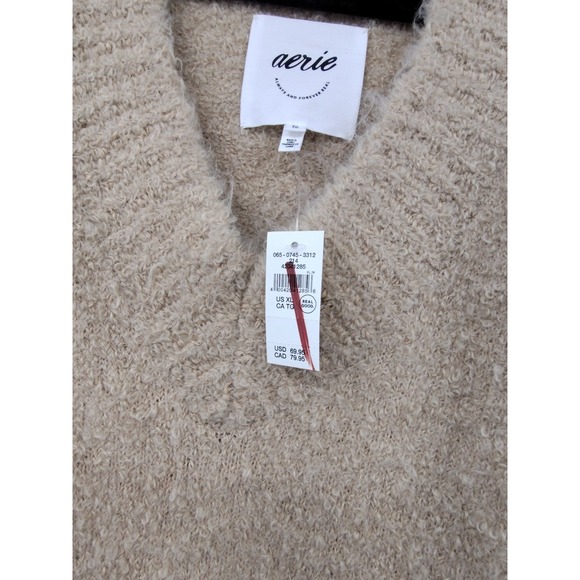 Aerie Womens Teddy Boucle Wool Blend V-Neck Sweater Tan NWT Size XL Oversized - Picture 5 of 9